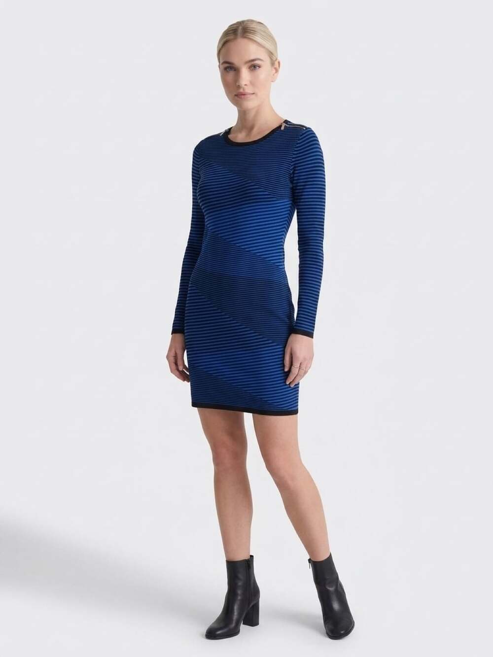 MICHAEL Michael Kors Dress Size XS Blue Black Striped Long Sleeve